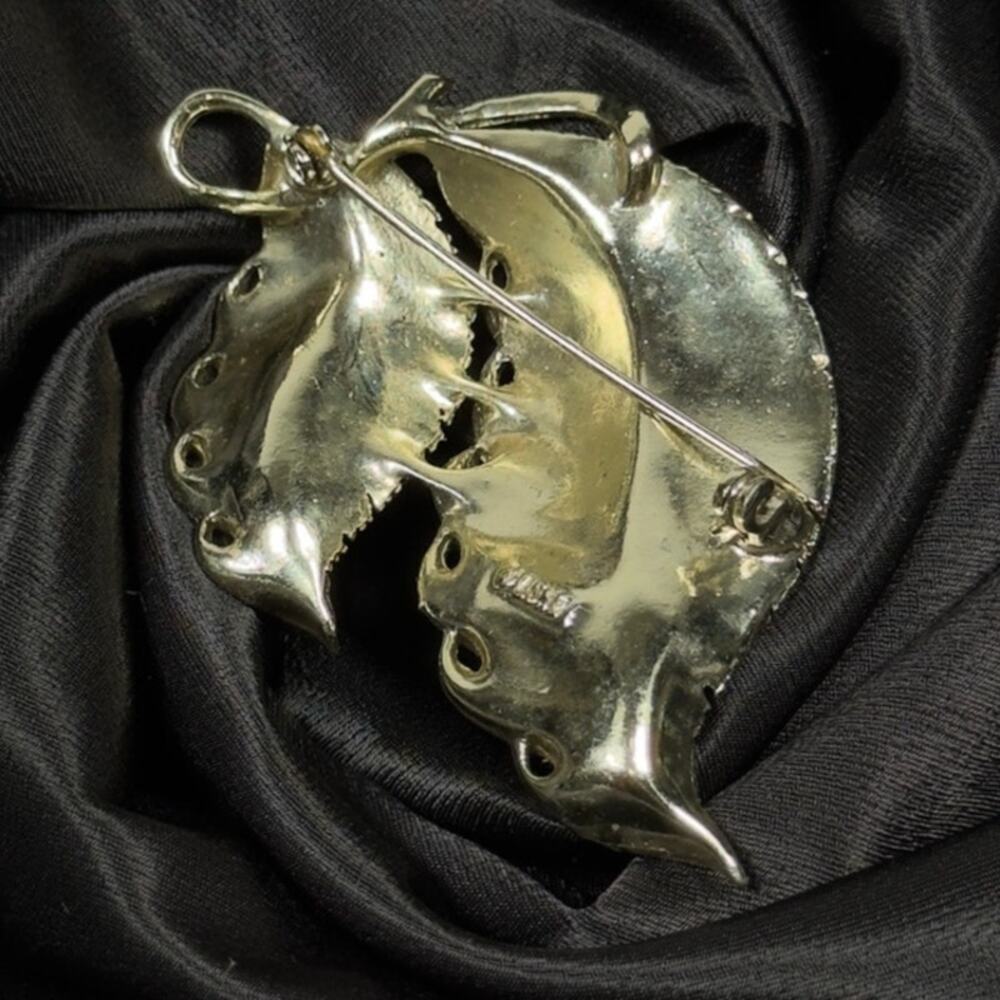 Vintage LISNER Gold Tone Double Leaf Brooch Pendant Signed - Picture 2 of 5